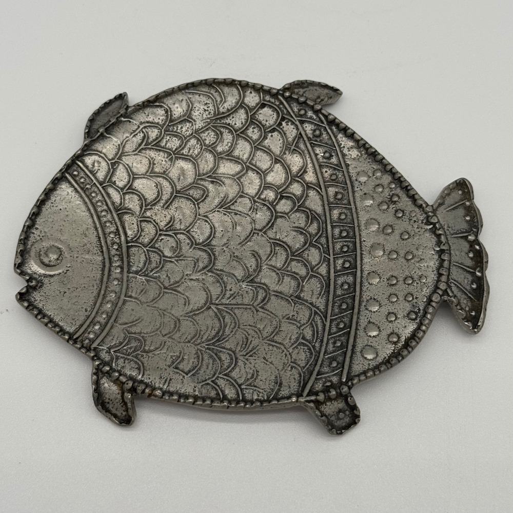 Pewter Fish Decorative Tray Trinket Dish Soap Holder Coastal 3.5x4.5